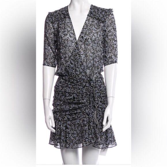 Veronica Beard Dakota Flounce Printed Black and Blue Mini Dress Size 10 - Picture 1 of 13